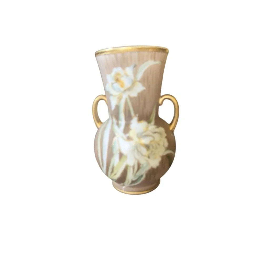 Vintage Hand Painted Nippon Vase Gold Gilt Floral Double Handled Morimura M Mark
